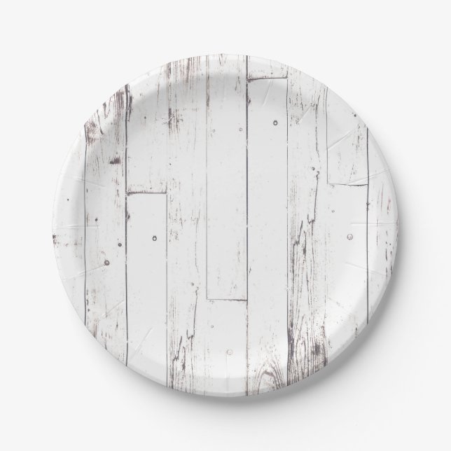 Shabby Chic White Wood Rustic Farmhouse Party Paper Plates (Front)