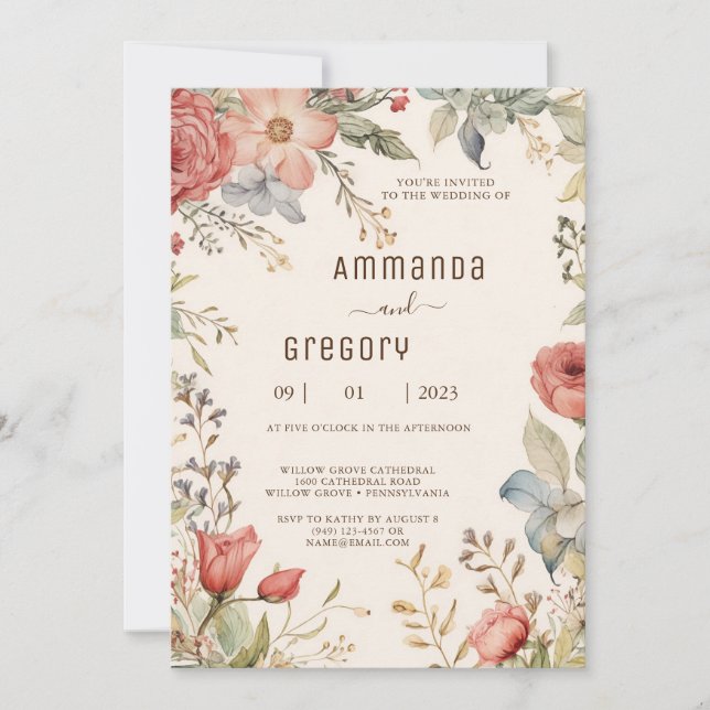 Shabby Chic Wildflower Wedding Invitation (Front)