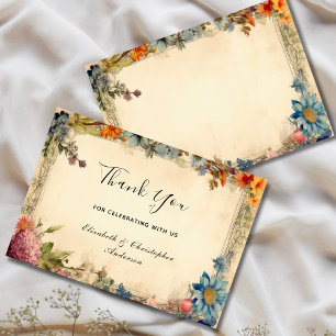 Shabby Chic Wildflowers Antique Vintage Wedding Thank You Card