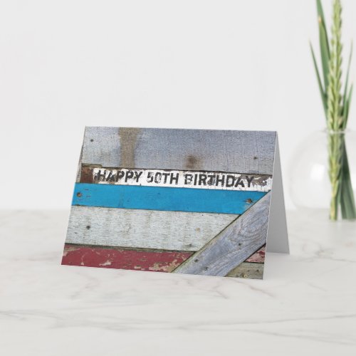 Shabby Chic Wood 50th Birthday Card