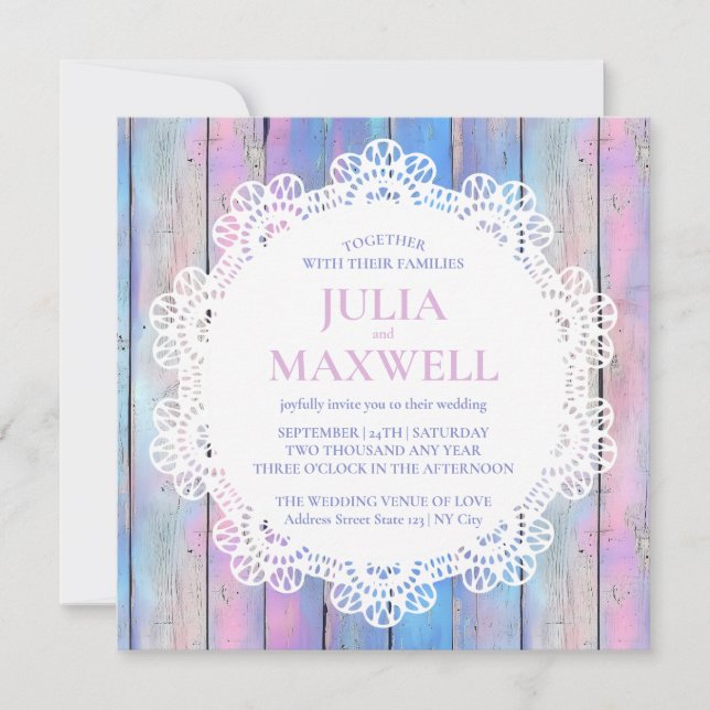Shabby Chic Wood And Lace Wedding Invitation  (Front)