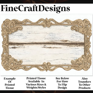 Shabby Chic Wood + Gold Scroll Frame AN3 Decoupage Tissue Paper