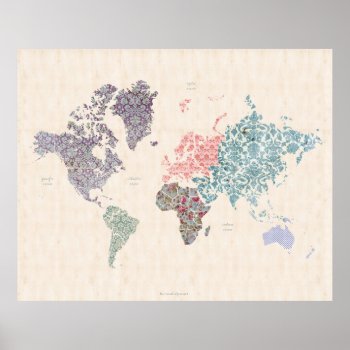 Shabby Chic World Travel Map Poster by GeeklingBooks at Zazzle