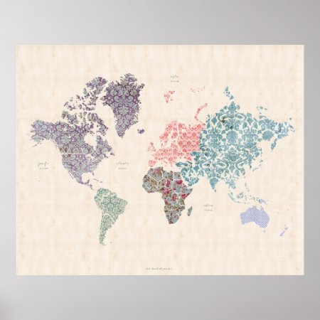 Shabby Chic World Travel Map Poster