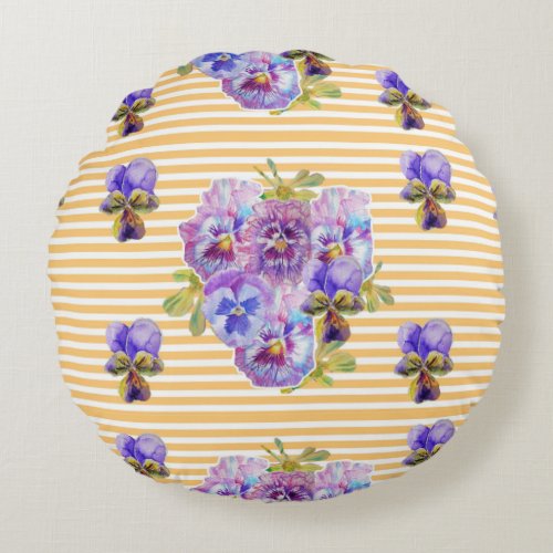 Shabby Chic Yellow Floral Flowers Round Cushion