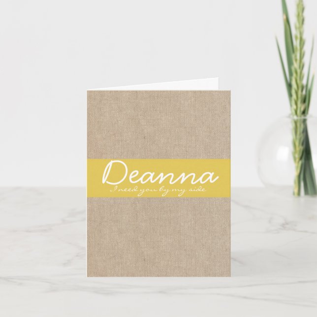 Shabby Chic Yellow Gold Burlap Bridesmaid Request Invitation (Front)