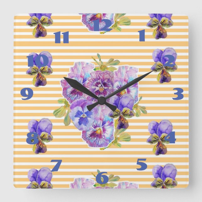 Shabby Chic Yellow Pansies Pansy Floral Art Clock (Front)
