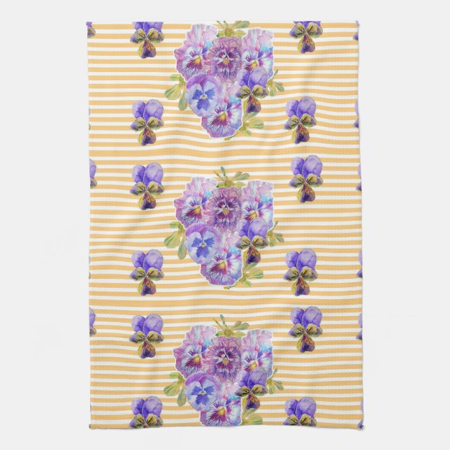 Shabby Chic Yellow Pansy Floral Kitchen Tea Towel (Vertical)