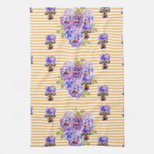 Shabby Chic Yellow Pansy Floral Kitchen Tea Towel