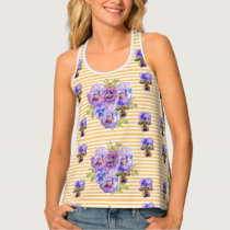 Shabby Chic Yellow Pansy Floral Ladies Top Singlet