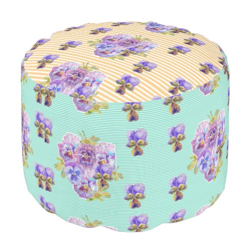 Shabby Chic Yellow Patch Floral Flowers Pouffe Pouf