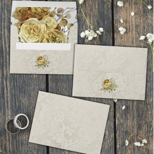 Shabby-Chic Yellow Roses and Cream Damask Wedding Envelope