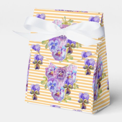 Shabby Chic Yellow Stripe Pansy Floral Favor Box