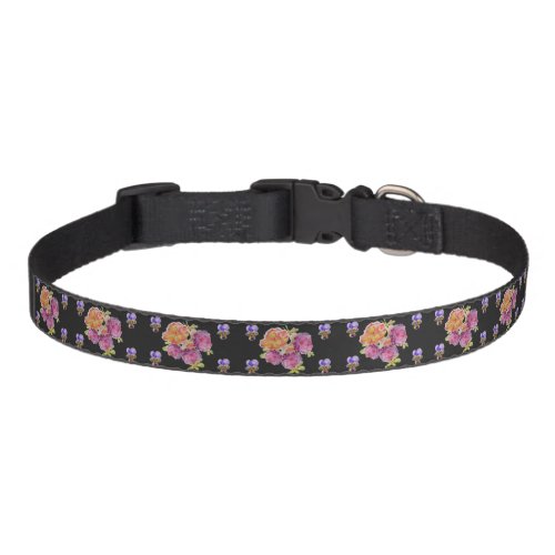 Shabby Chis Black Roses Rose Viola Floral Pattern Pet Collar