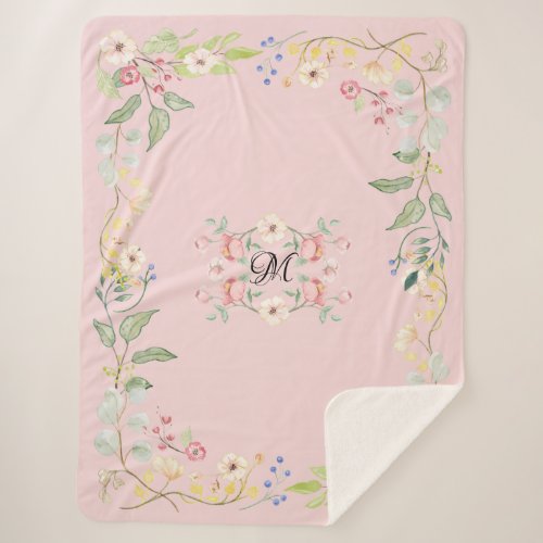 Shabby Cottage Chic Monogram Floral Farm Decor Sherpa Blanket