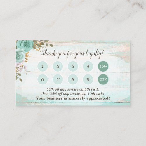 Shabby Cottage Chic Rustic Wood Floral Loyalty Business Card