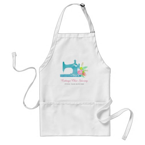 Shabby Cottage Chic Sewing Machine Floral Logo Adult Apron