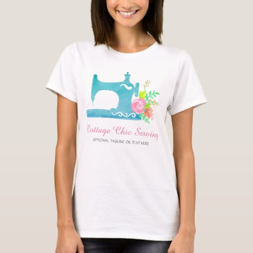 Shabby Cottage Chic Sewing Machine Floral Logo T_Shirt