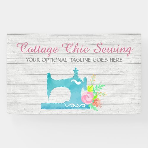 Shabby Cottage Chic Sewing Machine Rustic Wood Banner