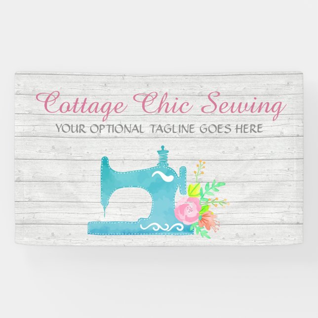 Shabby Cottage Chic Sewing Machine Rustic Wood Banner (Horizontal)
