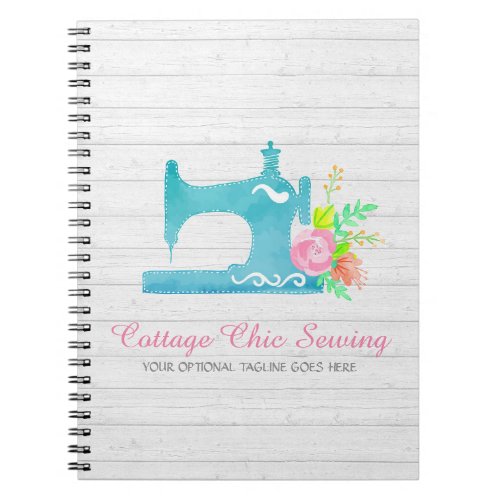 Shabby Cottage Chic Sewing Machine Rustic Wood Notebook