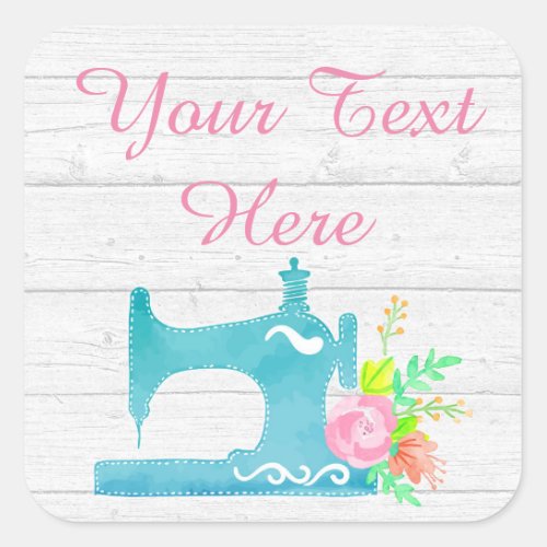 Shabby Cottage Chic Sewing Machine Rustic Wood Square Sticker