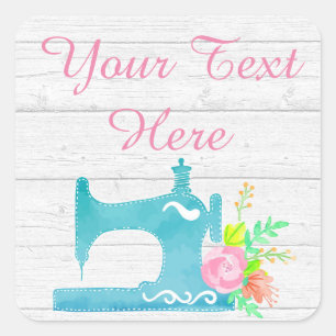 Shabby Cottage Chic Sewing Machine Rustic Wood Square Sticker