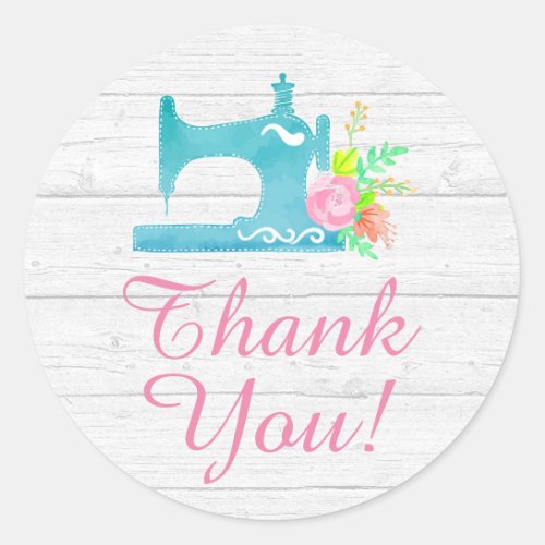 Shabby Cottage Chic Sewing Rustic Wood Thank You Classic Round Sticker