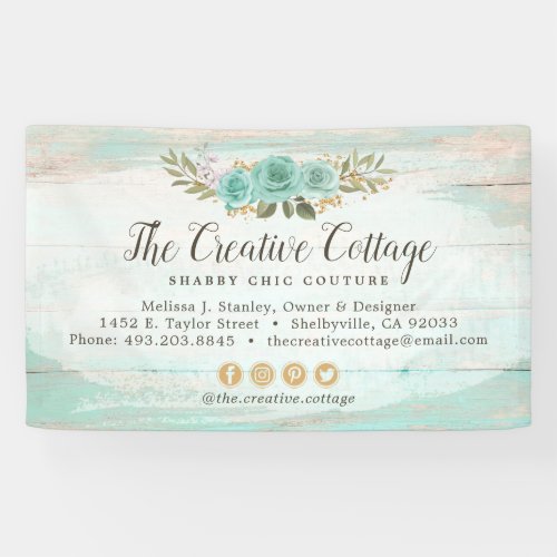 Shabby Cottage Chic Turquoise Floral Rustic Wood B Banner