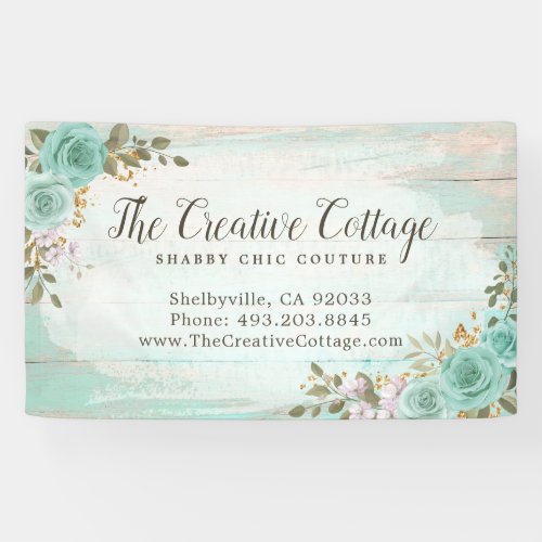 Shabby Cottage Chic Turquoise Floral Rustic Wood Banner