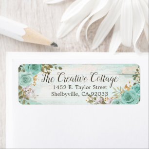 Shabby Cottage Chic Turquoise Floral Rustic Wood Label