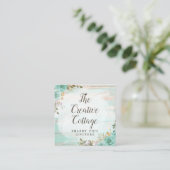 Shabby Cottage Chic Turquoise Floral Rustic Wood Square Business Card (Standing Front)