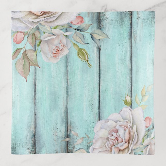 Shabby Country Chic Rose Trinket Dish (Front)