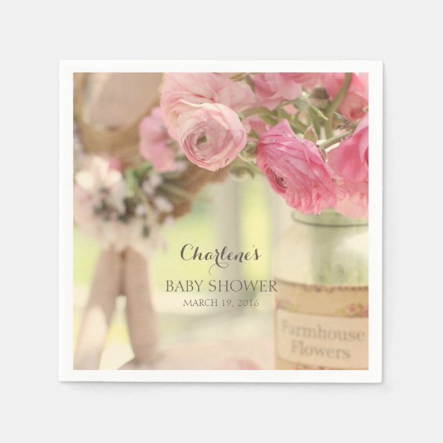 Shabby Country Chic Soft Faded Pink Flowers Paper Napkins (Front)