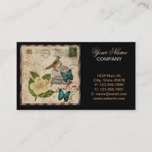 shabby elegance floral bird french botanical business card