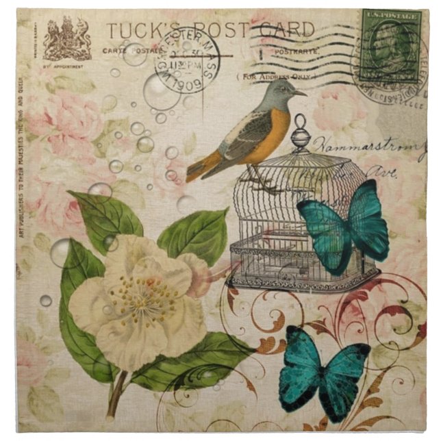 shabby elegance floral bird french botanical napkin (Front)
