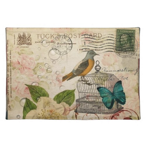 shabby elegance floral bird french botanical placemat