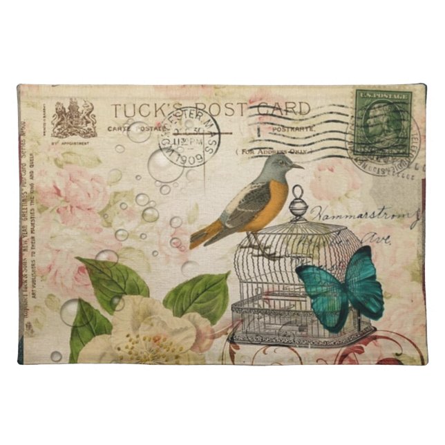 shabby elegance floral bird french botanical placemat (Front)