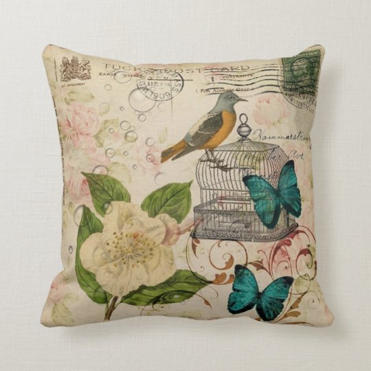 Shabby Elegance Floral Bird French Botanical Throw Pillow Zazzle Com