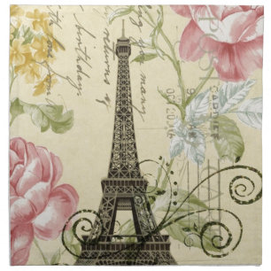 shabby elegance yellow pink floral eiffel tower cloth napkin