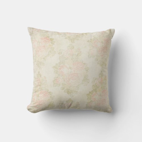 Shabby English Cottage Vintage Faded Roses Accent Throw Pillow