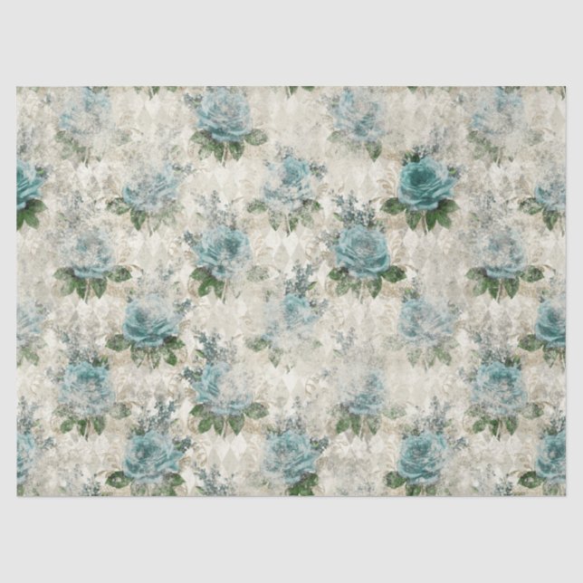 Shabby Floral Aqua Series Design 2 Tissue Paper (Front)