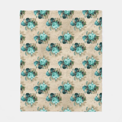 Shabby Floral Aqua Series Design 3 Fleece Blanket