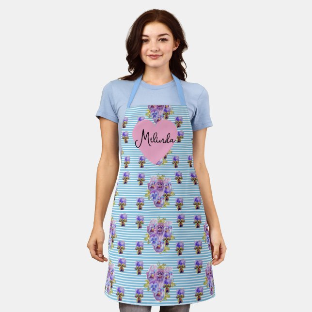 Shabby Floral Pastel Blue Christmas Girls Name Apron (Worn)