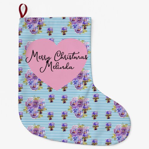 Shabby Floral Pastel Blue Christmas Girls Name