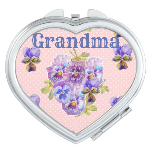 Shabby floral Pink Pansy Grandma Compact Mirror