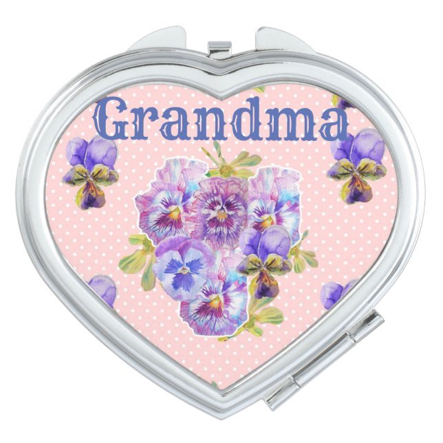 Shabby floral Pink Pansy Grandma Compact Mirror (Front)
