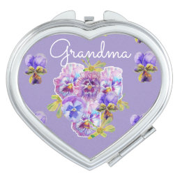 Shabby floral Purple Pansy Grandma Compact Mirror