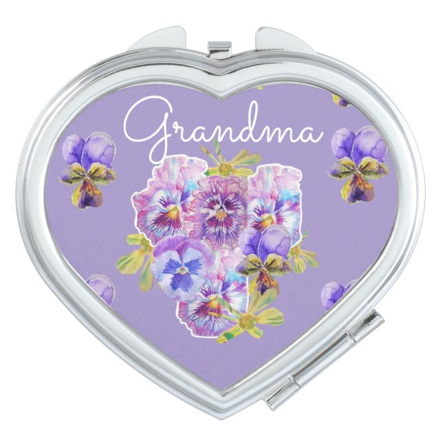 Shabby floral Purple Pansy Grandma Compact Mirror (Front)