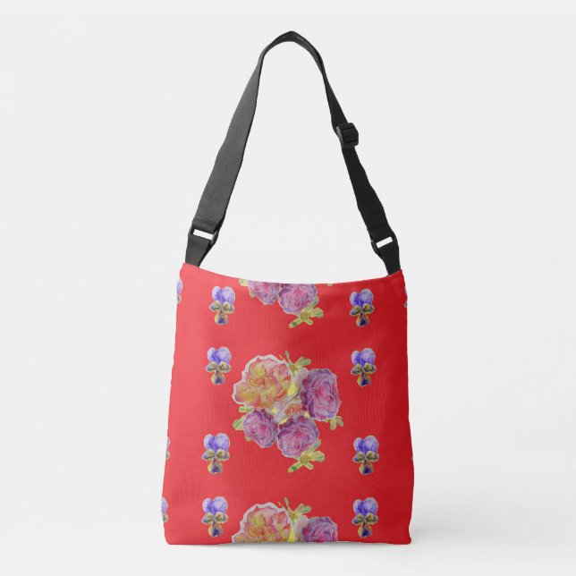Shabby floral Red Rose roses Crossbody Bag Pattern (Front)